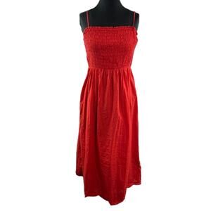 & Other Stories Atelier Red Maxi Dress Cotton Smocked Spaghetti Strap Medium M